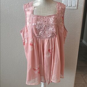Roaman's Blush Pink Lace Embroidered Top Size 24W